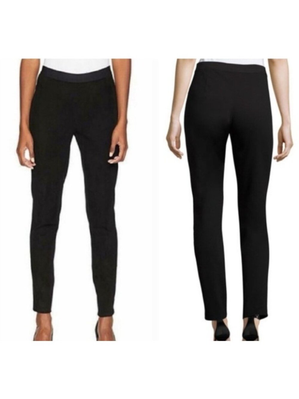 Eileen Fisher Lamb Suede Legging Pants Size XS Black Skinny Pull On Panel Seamed - Picture 9 of 10